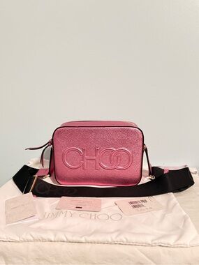 Jimmy Choo Metallic Rose Pink Embossed CHOO Crossbody Bag! NWT and COA! 💕💕